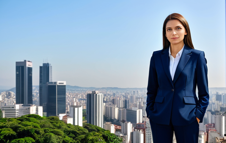 **

"A businesswoman in a modest, dark blue suit, standing confidently in front of the São Paulo skyline during the day, fully clothed, appropriate attire, safe for work, perfect anatomy, natural proportions, professional headshot, high quality."

**