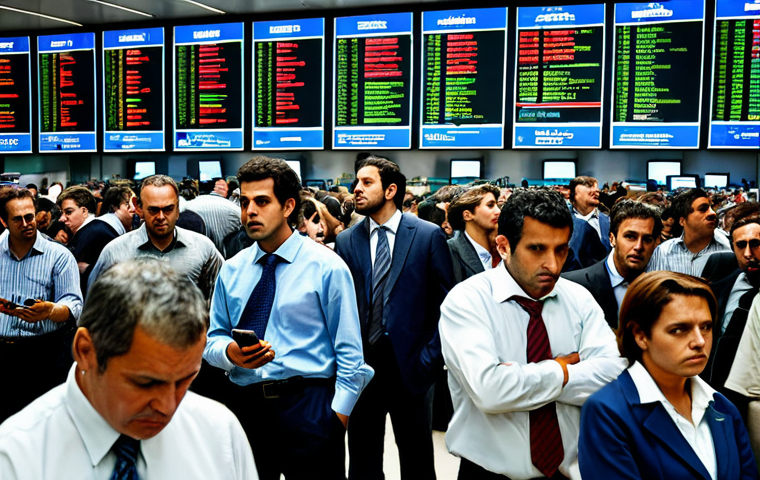 가짜뉴스의 경제적 영향을 분석하다 - Financial Panic**

"A crowded trading floor scene, stock tickers displaying sharp drops, news headli...