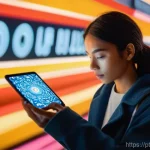 Home 10 가짜뉴스 판별을 위한 체크리스트 - **Prompt:** A young adult, dressed in modern, comfortable clothing, is captivated by a glowing, slig...