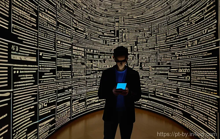 가짜뉴스의 언어적 특징 - **Prompt 1: The Labyrinth of Digital Information**
"A person, visibly overwhelmed and wearing co...