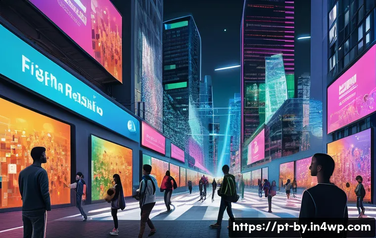 가짜뉴스와 인공지능의 상관관계 - A detailed digital art scene showing a diverse group of young adults in a modern Brazilian urban set...